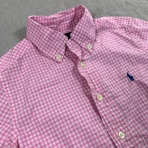 Ralph Lauren Button Down Shirt Toddler 4T Pink Gingham Check Short Sleeve Pony